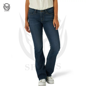 Prix d'usine en gros, matière de qualité supérieure, meilleur article, jean 100% coton, taille personnalisée, jean droit long pour femmes. - Product Image 6