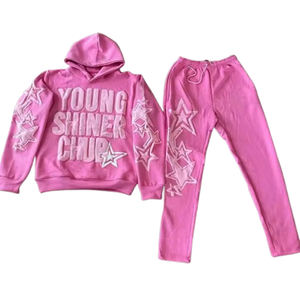 Survêtement personnalisé 2 pièces 400 GSM sweat à capuche imprimé en coton molleton vintage lourd et ensemble de jogging unisexe pour les amoureux de la mode - Product Image 3