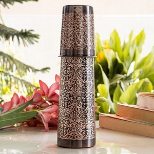 IndianArtVilla Pure Copper Embossed Antique Dark Finish Drinkware <b>Set</b> with <b>Tumbler</b> for Storage & Drinking-800 ML - Product Image 6