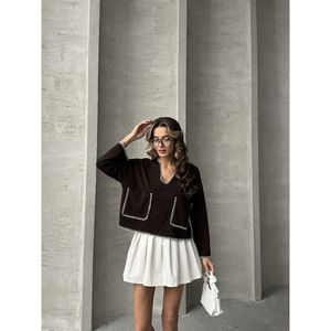 Blusa de Punto Borgoña para Mujer TOPSHOW con Puntada de Pastor, Detalles de Lentejuelas y Bordados, Mezcla de Algodón y Poliéster, Venta al por Mayor Tallas S-L - Product Image 3