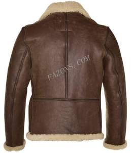 Veste en cuir d'aviateur pour homme en fourrure de mouton véritable, veste en cuir de pilote B3, doublure chaude en sherpa, veste en cuir décontractée pour motard - Product Image 4
