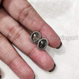 Pendientes de Botón para Mujer, Piedra Preciosa de Cuarzo Ahumado Natural, Pendientes de Botón Bohemios, Joyería Hecha a Mano, Pendientes de Botón de Plata de Ley 925 - Product Image 3