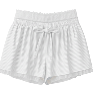 Shorts en maille côtelée ample et respirante avec bordure en dentelle élastique pour femmes, vêtements décontractés pour la maison, pyjama, vente en gros - Product Image 1