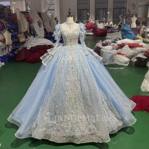 Vestidos de Noche Largos para Mujer XS218 Princess con Cuello Alto, Cordones, Cuentas, Cristales y Cintura Natural - Product Image 2