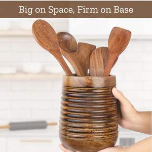 Porta Cucharas de Madera con Diseño Ovalado, Porta Cucharas de Madera con Acabado Artesanal, Porta Cucharas de Madera para el Hogar y Restaurantes - Product Image 5