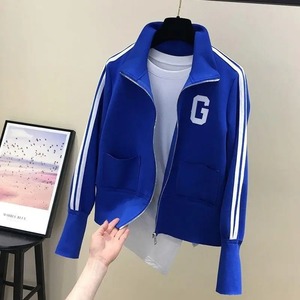 Automne femmes doux Bomber manteau court personnalisable nouvelle lettre rayure Design fabriqué à partir de cuir de peau de mouton et tissu de toile - Product Image 4