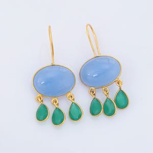 Nuevos pendientes colgantes de moda para mujeres y niñas, joyería de diseño corto de Calcedonia azul y verde superior - Product Image 4