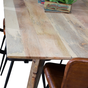 Table à manger large de style industriel moderne avec rallonge, en bois de manguier massif d'Asie, de forme rectangulaire, avec pieds en bois de style vintage - Product Image 5