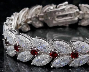 925 Sterling Silver Brace Marquise forme Moissanite Diamant Rouge & Blanc Glacé Unisexe Bracelets Bijoux - Product Image 3
