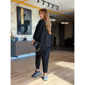 Women'<b>s</b> Long-Sleeve Crew Neck Viscose Two-Thread <b>Blouse</b> <b>and</b> Pants Two-Piece Set, 30941 - Black - Product Image 4