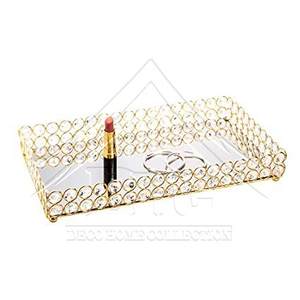 Luxury Gold Crystal Mirror <b>Tray</b> <b>Rectangular</b> Decorative Vanity <b>Trays</b> Metal <b>Mirrored</b> Serving <b>Tray</b> for Wedding Table Decoration - Product Image 2