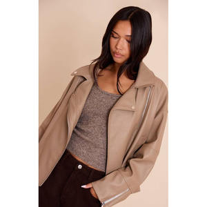 Chaqueta de Punto de Poliéster para Mujer, Estilo Motero, Manga Larga, Casual, Ajustada, Color Sólido, con Cremallera, Impermeable y Transpirable - Product Image 1
