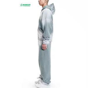 BEHRAM INTERNATIONAL Men's Gradient Color Hooded Tracksuit <b>Full</b> <b>Zip</b> <b>Sweatshirt</b> and Pants Set Casual Loose Fit Autumn Wear - Product Image 3