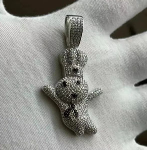 Dessin animé mignon pendentif Hip Hop en argent Sterling 925 avec diamant rond taille brillante cultivé en laboratoire parfait cadeau pendentifs à breloque - Product Image 3