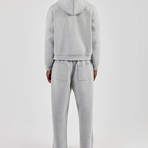 Survêtement personnalisé plaine hommes survêtement poids lourd coton vierge Baggy jambe large pantalons de survêtement fermeture éclair à capuche survêtement ensembles 2026 - Product Image 3