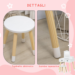 ZONEKIZ Ensemble de coiffeuse pour enfants avec table de maquillage et tabouret, miroir et 2 tiroirs, couleur blanc et bois - Product Image 6