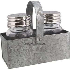 Galvanized <b>Metal</b> Made Storage Box For Top Quality Clear Glass Made Salt And Pepper Mills For Home & Hotel Dining Table Supplies - Product Image 1