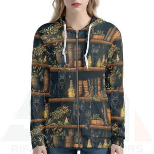 Sweat à capuche pour femme, hiver, vintage, imprimé bibliothèque et chat noir, coupe ample, confortable, mélange coton/polyester - Product Image 3