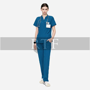 Top con cuello en V para mujer, uniforme para correr, conjuntos de uniformes médicos antiarrugas en talla grande, entrega rápida, transpirable para la temporada de otoño - Product Image 2