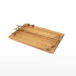 Finest Quality Handmade Wooden Tray With Gold Leaf Design Handle Dining Ware Serving Tray Party Decor <b>Catering</b> Tray On-Sale - Product Image 3