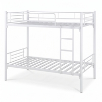 Lit superposé en métal ARSU, taille double, couleur crème, structure durable, échelle, barrières de sécurité, portes doubles ventilées verrouillables avec clé