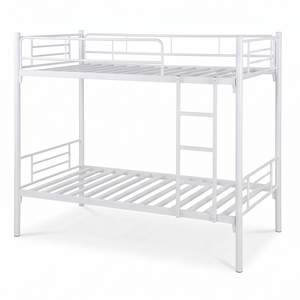 Lit superposé en métal ARSU, taille double, couleur crème, structure durable, échelle, barrières de sécurité, portes doubles ventilées verrouillables avec clé - Product Image 2