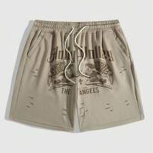 Pantalones Cortos de Baloncesto Ecológicos 100% Algodón con Cordón en la Cintura y Diseño de Letras Estampadas para Uso Escolar y Casual - Product Image 1