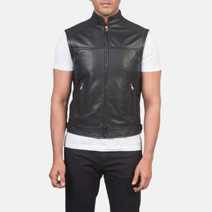 Chaleco de Motociclista Roland Otoñal en Cuero Negro Acolchado, Chalecos de Cuero Genuino con Relleno de Algodón, Logotipo Personalizable para Uso en Exteriores - Product Image 4
