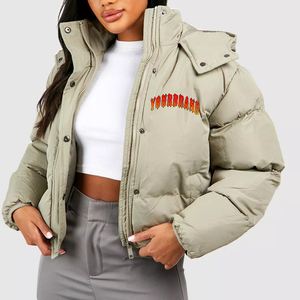 Top Selling <b>Women</b> <b>Cropped</b> Canvas <b>Puffer</b> <b>Jacket</b> High Quality Short Bubble Coat Stylish Warm Winter Outerwear Hooded - Product Image 4