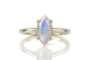 การตั้งค่าง่ามชุบทอง18K S925เงินสเตอร์ลิงธรรมชาติสีรุ้งมูนสโตนมาร์คีตัดอัญมณีเครื่องประดับแหวนวางซ้อนกันได้ - Product Image 3