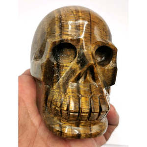 Crâne en pierre d'œil de tigre naturelle - reiki/chakra/guérison - artisanat en cristal - poids 434 g (0,95 lb) et 3 pouces - Product Image 2