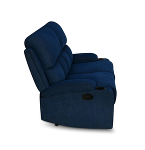 Canapé inclinable moderne 2 places bleu avec porte-gobelet Fauteuil inclinable multifonctionnel à cadre en bois de conception mate - Product Image 3