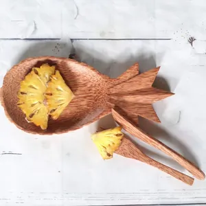 Pineapple shaped wooden kids plates biodegradable natural coconut wood plat for small kid children