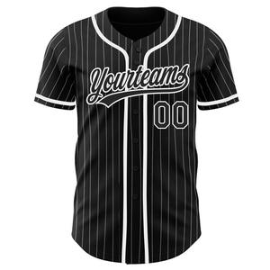 Camiseta de béisbol auténtica negra a rayas blanca y negra personalizada - Product Image 2