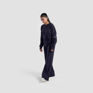 Women's Navy Monocut Trousers Wide <b>Leg</b> Breathable Chiffon Embroidery Decoration Casual Style Elastic Waist Wrinkled for Girls - Product Image 4