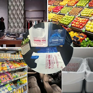 Sac de t-shirt imprimé de remerciement sacs à provisions en plastique recyclé pour aliments et légumes avec logo pour les courses - Product Image 6
