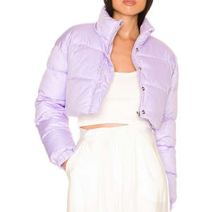 Blouson d'hiver personnalisé pour femme, col montant, court, en PU, avec logo, blouson matelassé personnalisé pour femme - Product Image 2