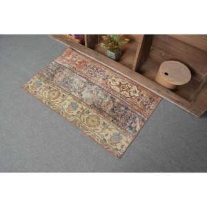 Alfombra turca Vintage Beige Rojo 2,2 X 3.6ft Diseño de retazos de lana de área grande para pasillo Dormitorio Látex para sala de estar Cabecera - Product Image 4