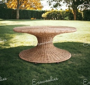 Mesa de centro redonda de bambú de lujo hecha a mano moderna de ratán de bambú para interiores y exteriores para muebles de sala de estar consola con incrustaciones de hueso - Product Image 3