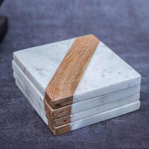 Ensemble de sous-verres hexagonaux en bois et marbre minimaliste, sous-verres résistants à la chaleur faits à la main pour table basse, décoration de la maison - Product Image 5