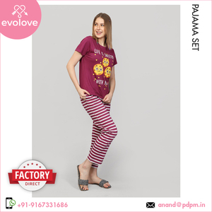 Vêtements de nuit pour femmes 100% coton fabriqués par des experts ensemble de pyjama 2 pièces à demi-manches pour le printemps vente en gros vêtements d'été à la maison - Product Image 3