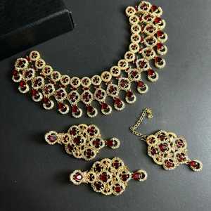 2025 spot mode nouveaux bijoux mariage dîner collier en forme de coeur plusieurs couleurs cristal artificiel boucles d'oreilles et collier ensemble - Product Image 6