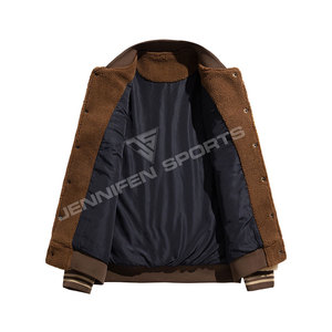 OEM de alta calidad 100% Heavy Micro Fleece Varsity Jacket, parches bordados de chenilla, cierre de botón de presión, forro interior - Product Image 3