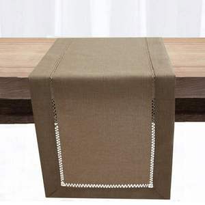 Plain linen <b>table</b> <b>runners</b> with accent embroidery work highlighting dining <b>table</b> centerpieces subtle elegance calm settings homes - Product Image 1