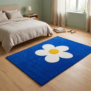 Tapis tufté à la main au design floral moderne, motif marguerite bleue, tapis de salon pour la décoration de la maison, qualité supérieure, sur mesure - Product Image 4