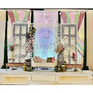 Punjabi Wedding Dholki Ceremony Stage Decor Traditional Fiberglass <b>Mirror</b> Backdrop <b>Panels</b> Jharokha Design Durable Customized - Product Image 1