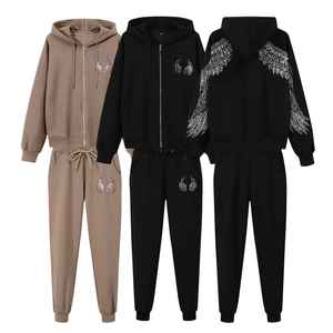 Logo personnalisé Rhinestone Ensemble sweat-shirt et pantalon de survêtement Femmes Casual Full Zip up Hoodie Rhinestone - Product Image 3