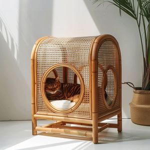 Summer Cooling Breathable Rectangular PP Rattan Resin Wicker Handwoven Eco-Friendly <b>Inflatable</b> Dog Cat Beds <b>House</b> Net Furniture - Product Image 1