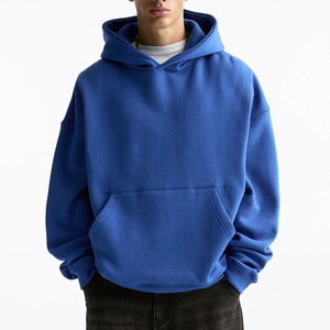 Venta al por mayor último diseño de alta calidad de color azul básico de algodón mezclado cálido logotipo personalizado impresión Unisex pulóver sudaderas con capucha para los hombres - Product Image 1