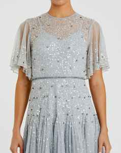 Elegante Floral Aline vestido de noche y fiesta de lujo de una manga con cuentas bordado de lentejuelas Vestido largo con forma de cuerpo - Product Image 1